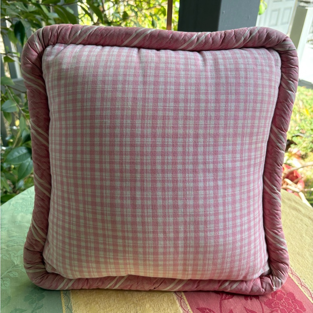 Vintage Pink Gingham Square Throw Pillow with Twisted Rope Trim